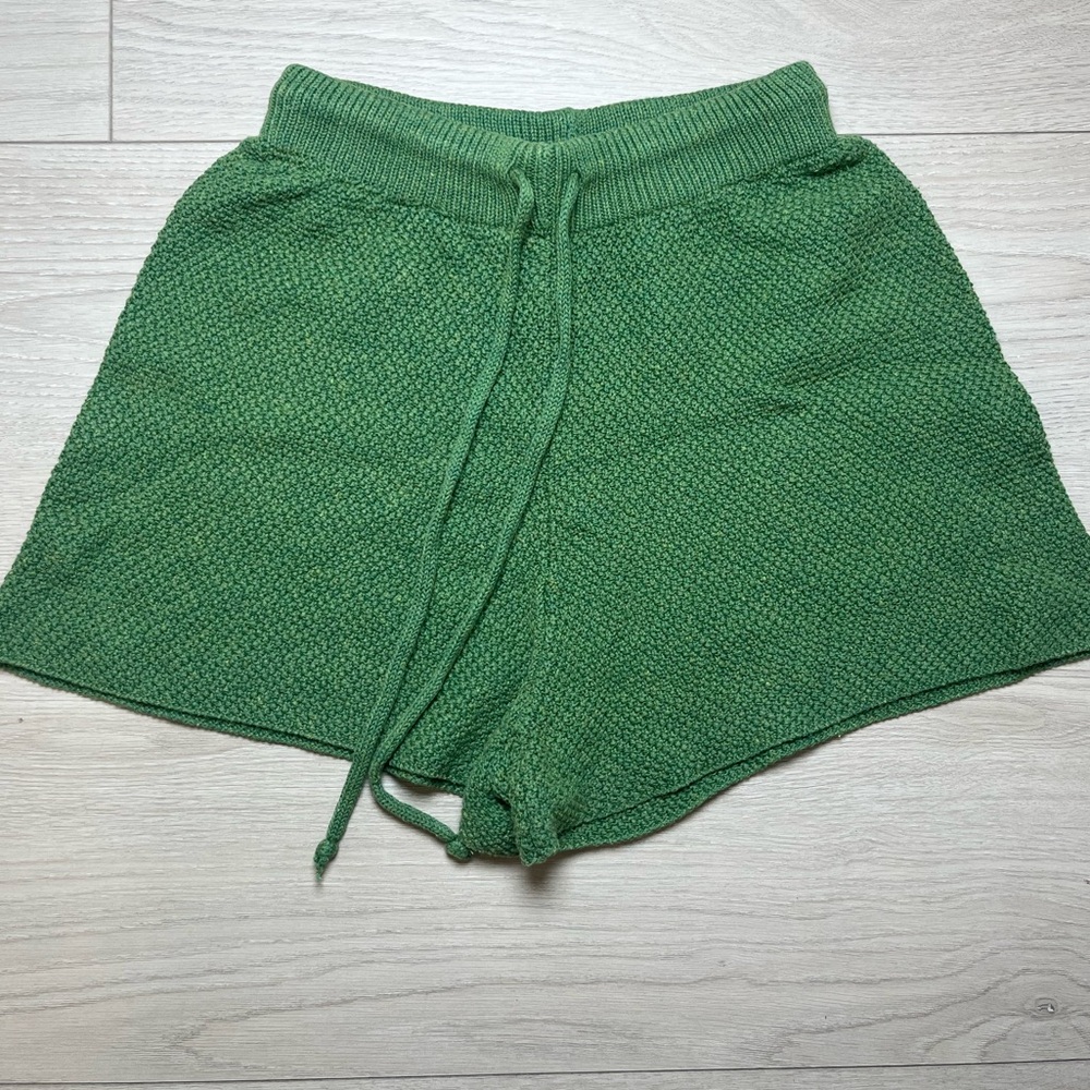 Lovers And Friends Green Textured Knit Shorts with Drawstring Waist Medium